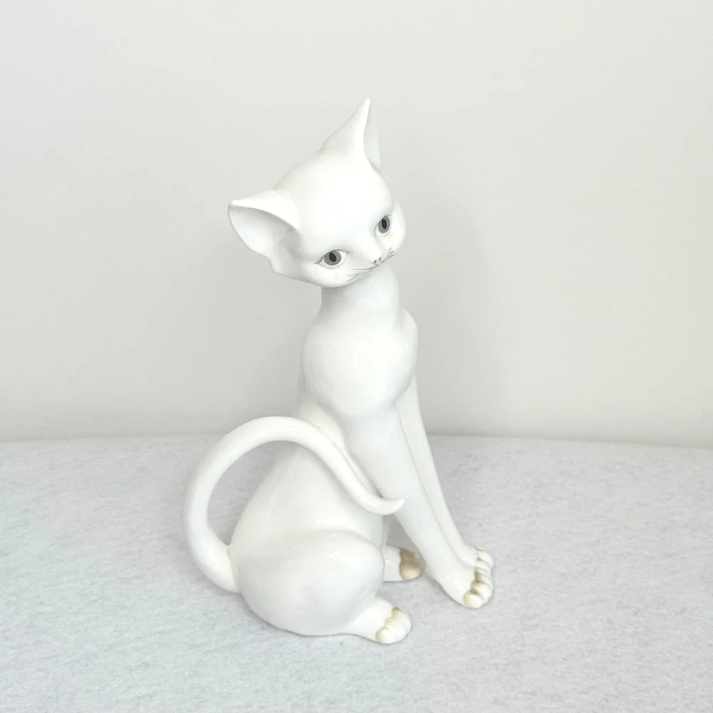 Andrea by Sadek White Porcelain Cat Figurine Hand Painted Japan 10in VTG‎ 6654
